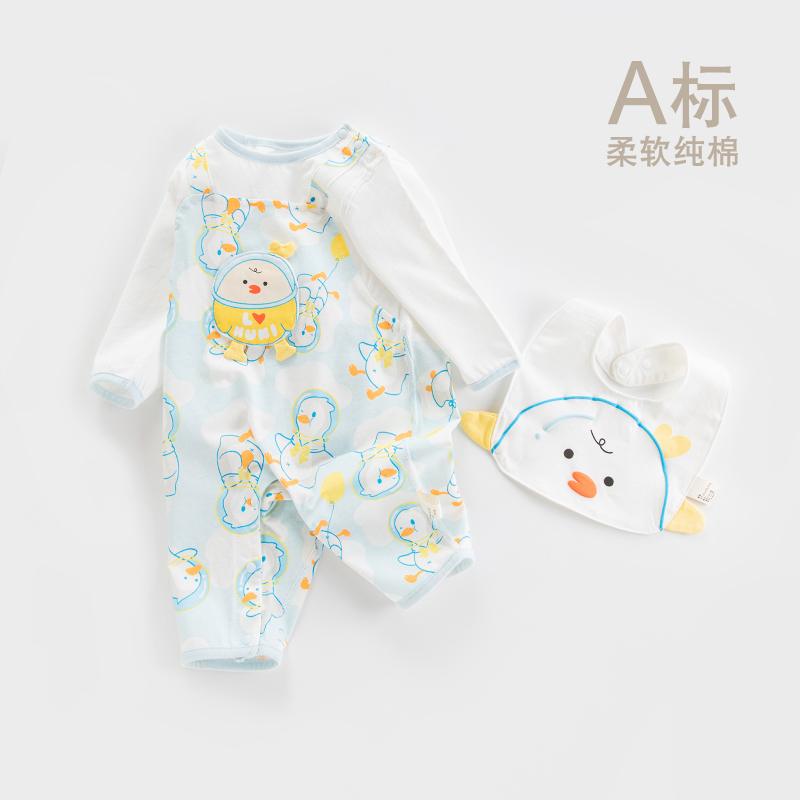 婴儿长袖连体衣夏季薄款纯棉刚出生新生儿衣服超萌可爱空调服睡衣