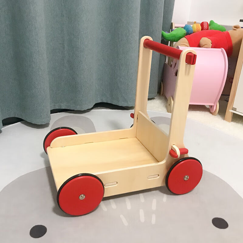 婴儿童速木质学步车手推车玩具多功能防型腿宝宝学走路教行灰色o|