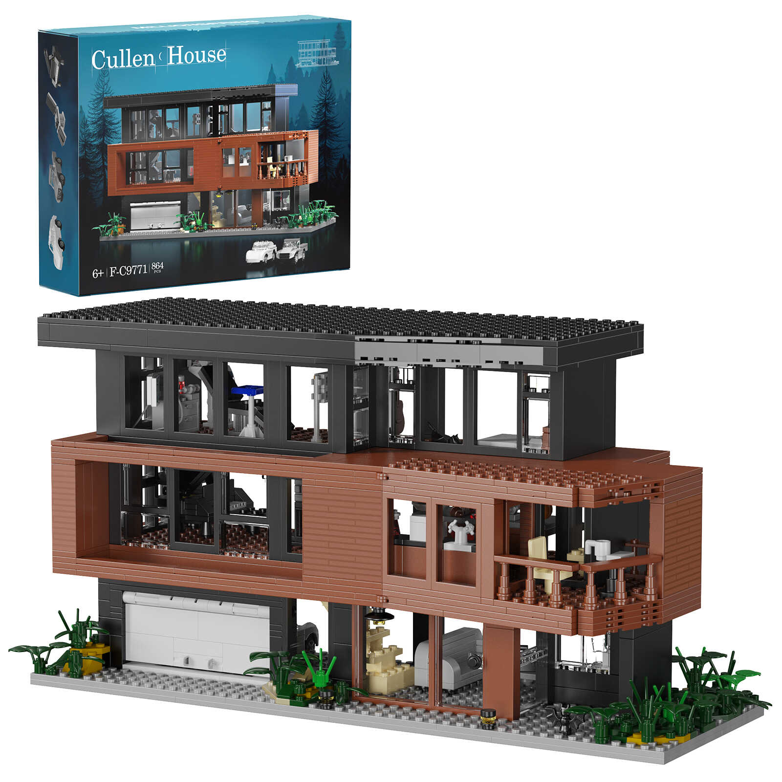 BuildMOC经典影视暮光之城库伦之家现代别墅积木玩具模型摆件