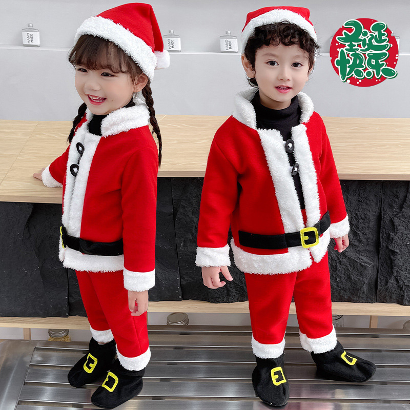 圣诞节儿童服装欧美圣诞服圣诞老人衣服红色男女童套装圣诞舞台装