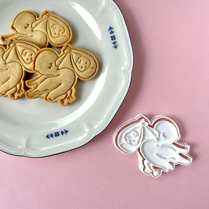 日式简约卡通动物饼干模具 白鹤婴儿曲奇3D按压式DIY烘焙工具家用