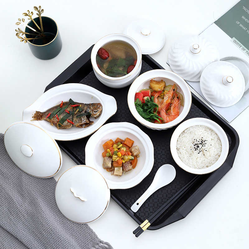 产妇专用月子陶瓷餐具套装碗盘带盖环保卫生月子餐 一人份炖汤盅