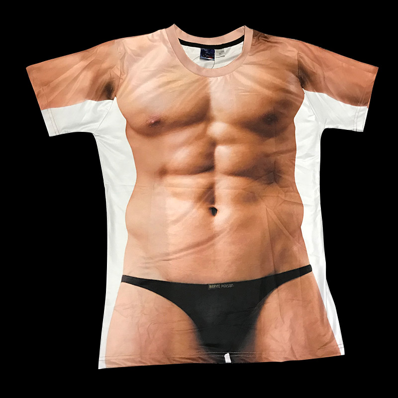 假腹肌胸搞笑肌肉男t恤3D纹身衣服猩猩图案个性活动短袖t恤潮年会