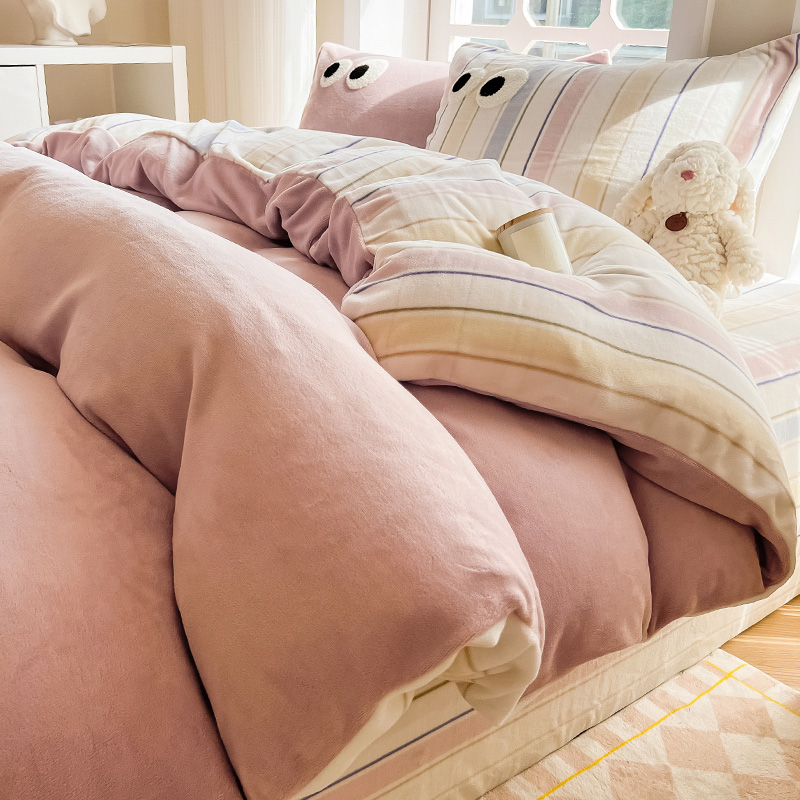 高档冬季双面加厚婴儿牛奶绒床上四件套床单加绒面床品被套珊瑚法