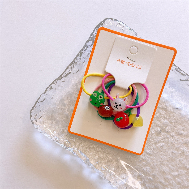 韩版儿童可爱树脂串珠动物发圈女童荧光色水果5条大圈皮筋组合装