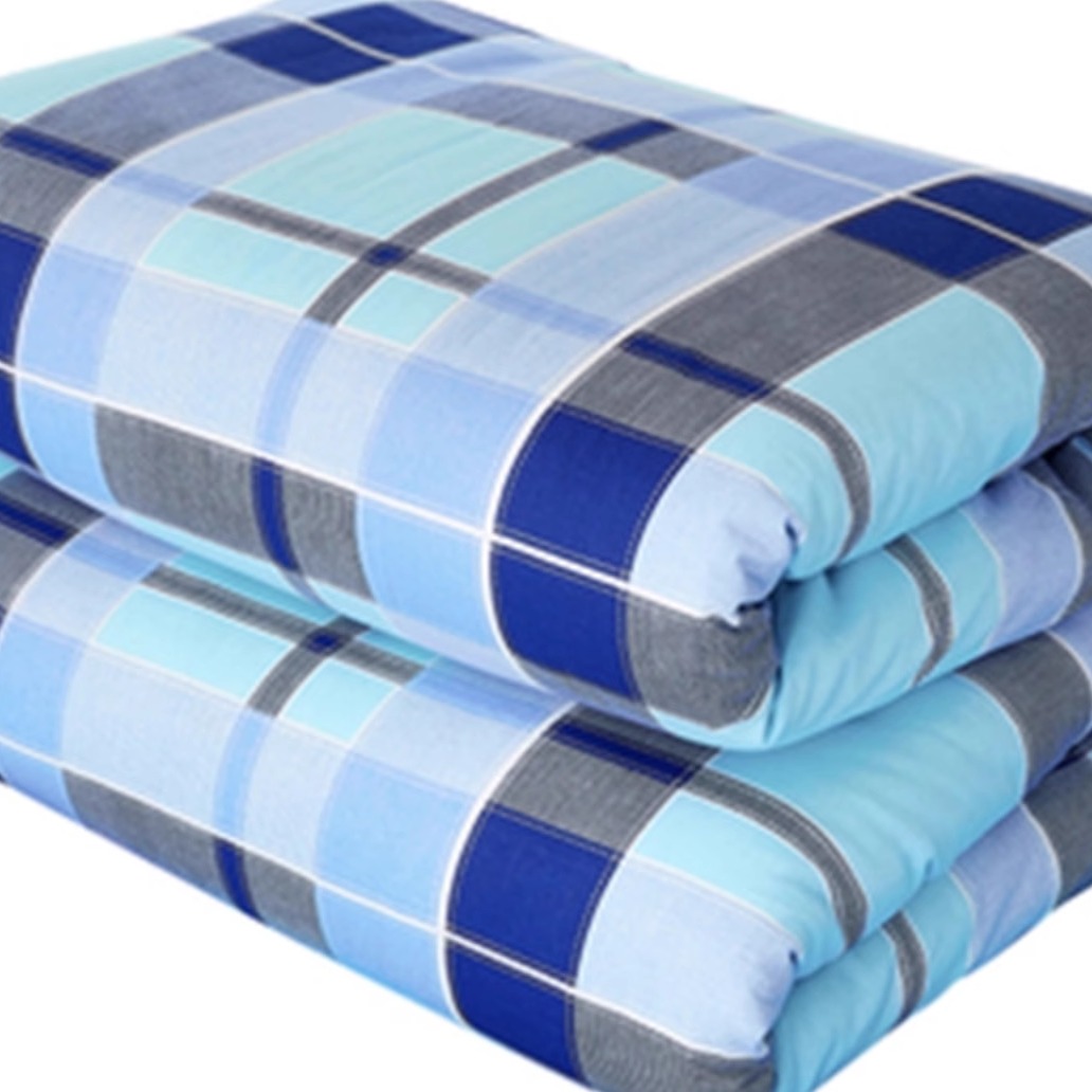宿舍三件套被套床单枕套学生单位学校靠蓝色蓝格子纯棉单人床定制
