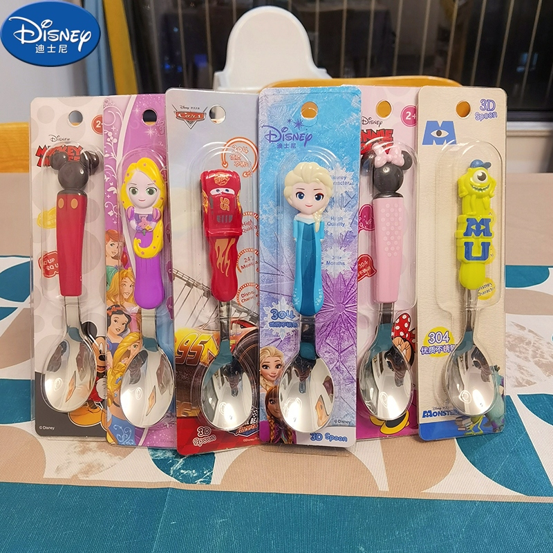 迪士尼儿童勺子叉子304不锈钢勺叉套装男女宝宝可爱卡通叉勺餐具