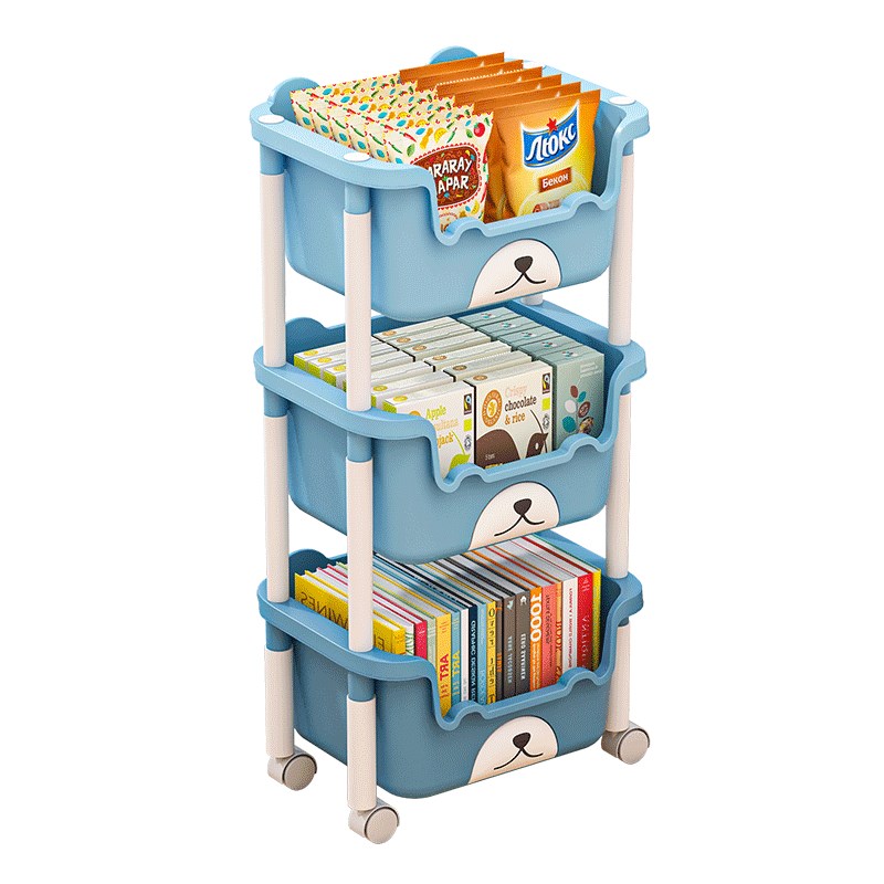 儿童书架家用落地置物架可移动零食小推车多层玩具收纳层架宝宝书