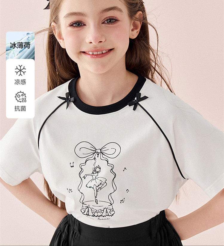 [凉感抑菌]mini小平鸟童装女童芭蕾舞短袖T恤儿童2024夏装洋气新