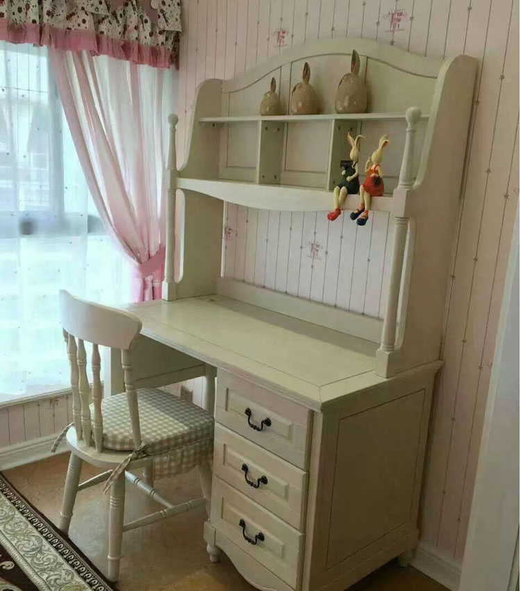 英伦/小屋全实木美式儿童书桌书椅1米1.2米1.4米转角七彩/人生