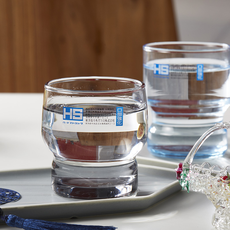 日本进口HS蓝水杯咖啡馆强化玻璃水杯上岛用柠檬水杯子可叠杯创意