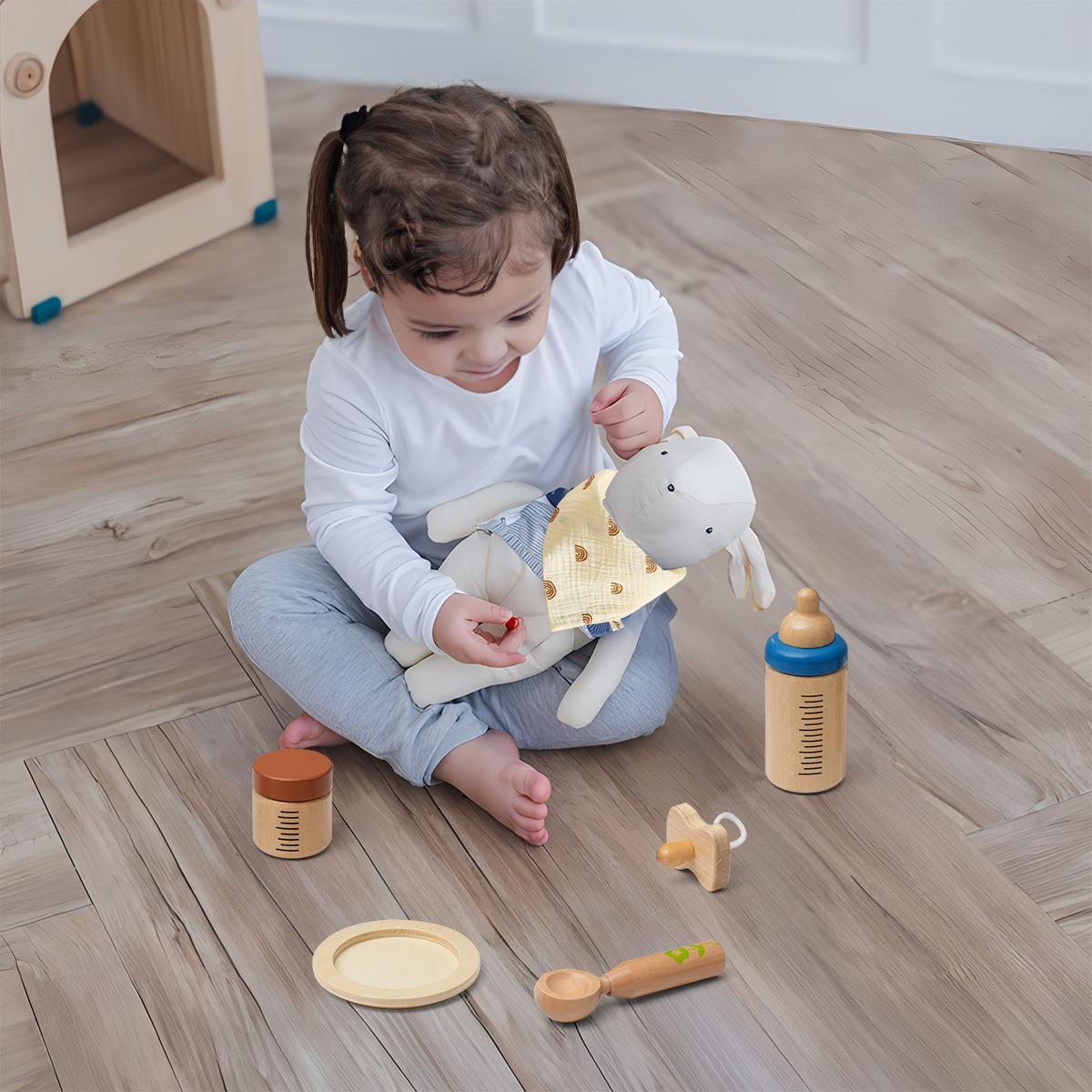 儿童木质迷你过家家仿真奶瓶喂食套装宝宝角色扮演亲子互动小玩具