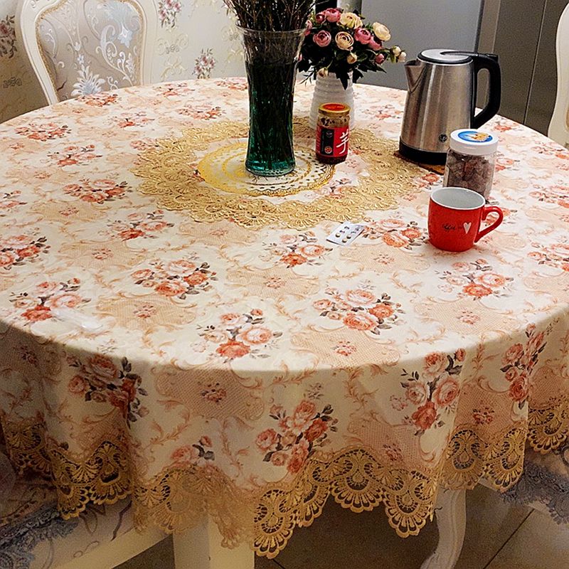 圆桌布布艺家用蕾丝圆形大圆桌欧式餐桌布简约纯色家用台布防尘罩