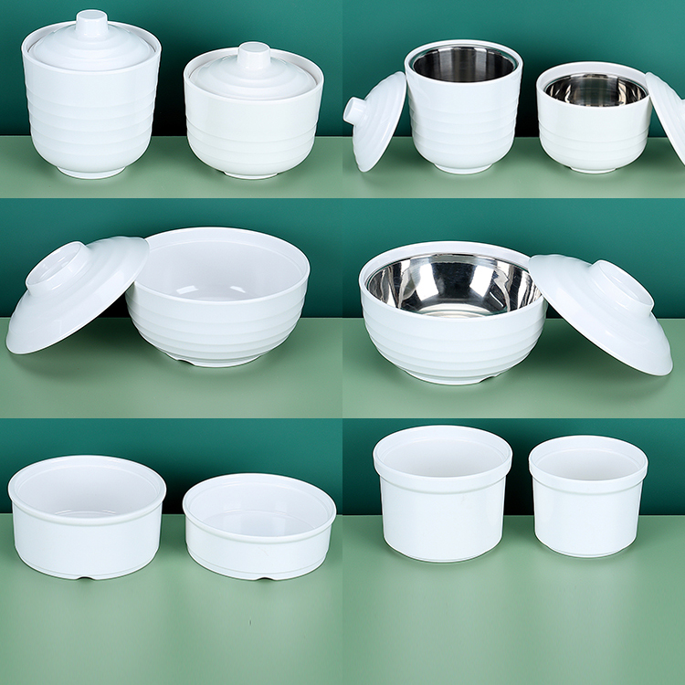A8仿瓷餐具带盖碗泡面碗塑料大碗白色密胺汤盅商用蒸蛋炖盅炖汤碗