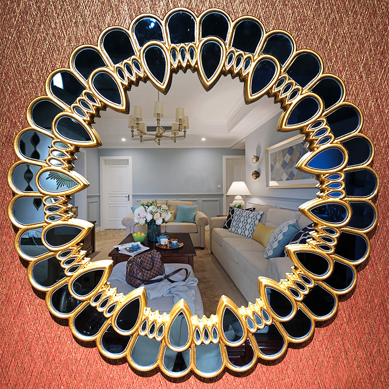 欧式花瓣创意装饰镜餐厅背景墙挂镜样板房艺术镜玄关壁炉蓝色挂镜