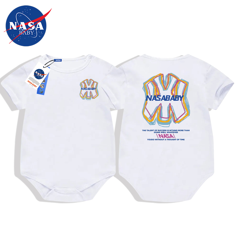 NASA夏天婴儿纯棉黑色NY薄款套装连体衣服三角包屁潮牌男孩爬爬服