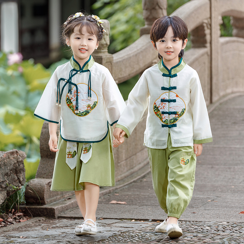 汉服男童新中式儿童夏季唐装礼服套装2024新款女童国风古装表演服