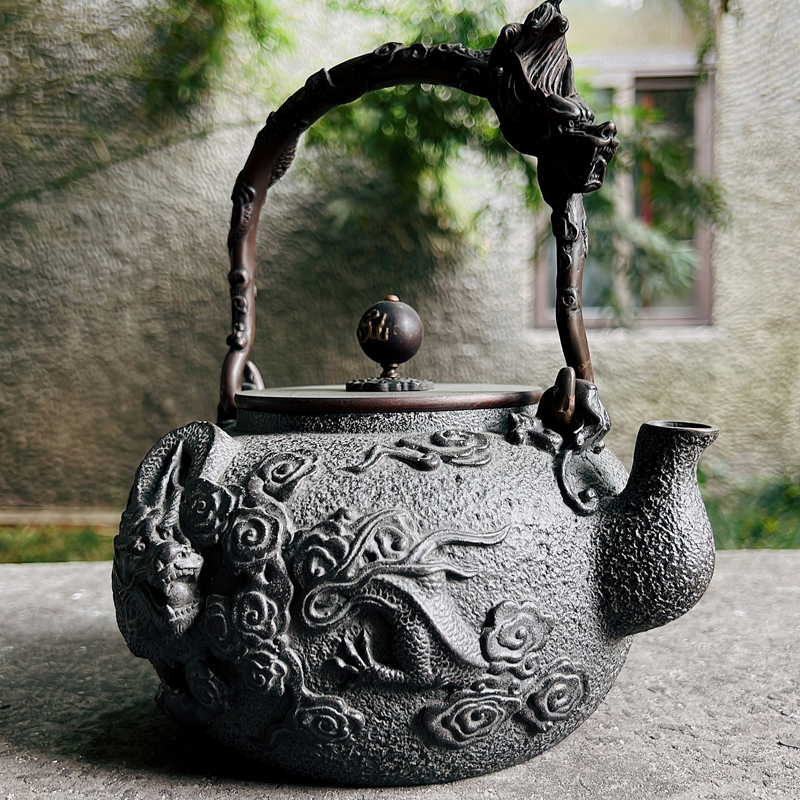 藏王堂大云龙白肌系列铁瓶日本铁壶烧水壶煮茶壶铜盖无涂层手工