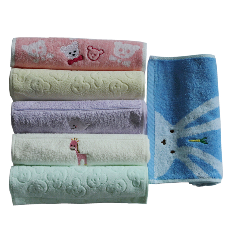 全新纯棉婴儿童洗脸毛巾吸水不掉毛卡通可爱长方形软家用面巾