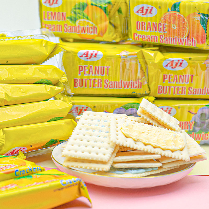 AJI夹心饼干柠檬味整箱独立小包花生蓝莓芒果休闲老式养胃苏打饼