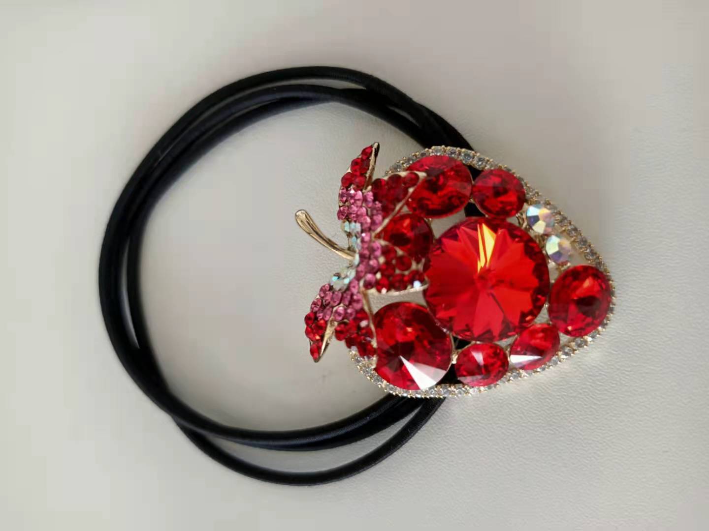 红色施华洛水晶草莓头绳皮筋头饰发绳可爱韩版少女甜美