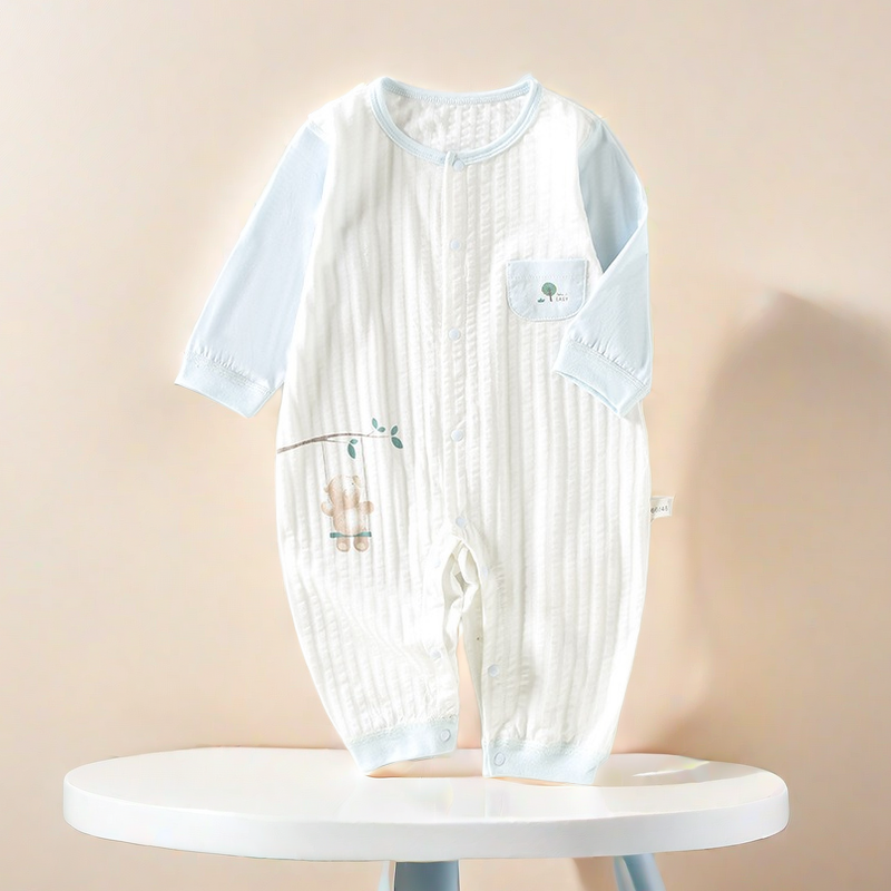 新生儿夏天透气纯棉婴儿衣服睡庆薄款长袖连体衣宝宝空调服家居服