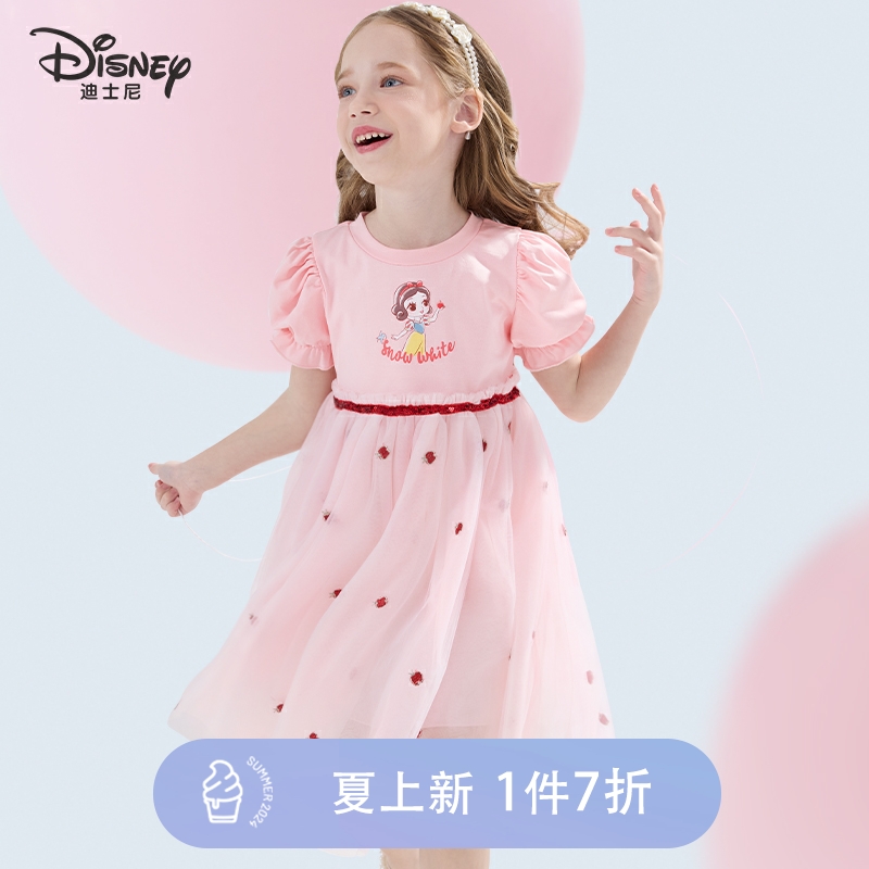 迪士尼女童连衣裙2024夏装新款裙子儿童网纱裙白雪公主洋气蓬蓬裙