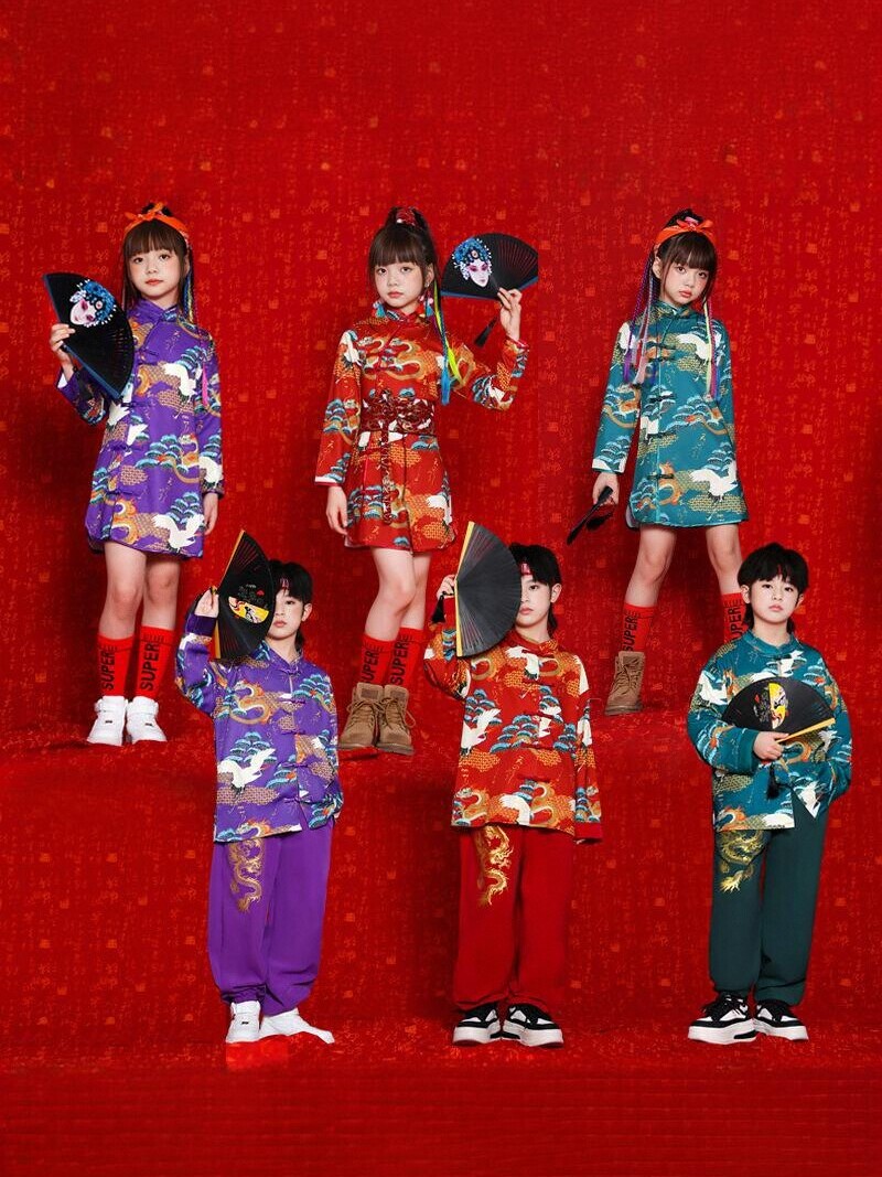 六一儿童节演出服装啦啦队表演服中国风唐装汉服男女舞蹈学校班服
