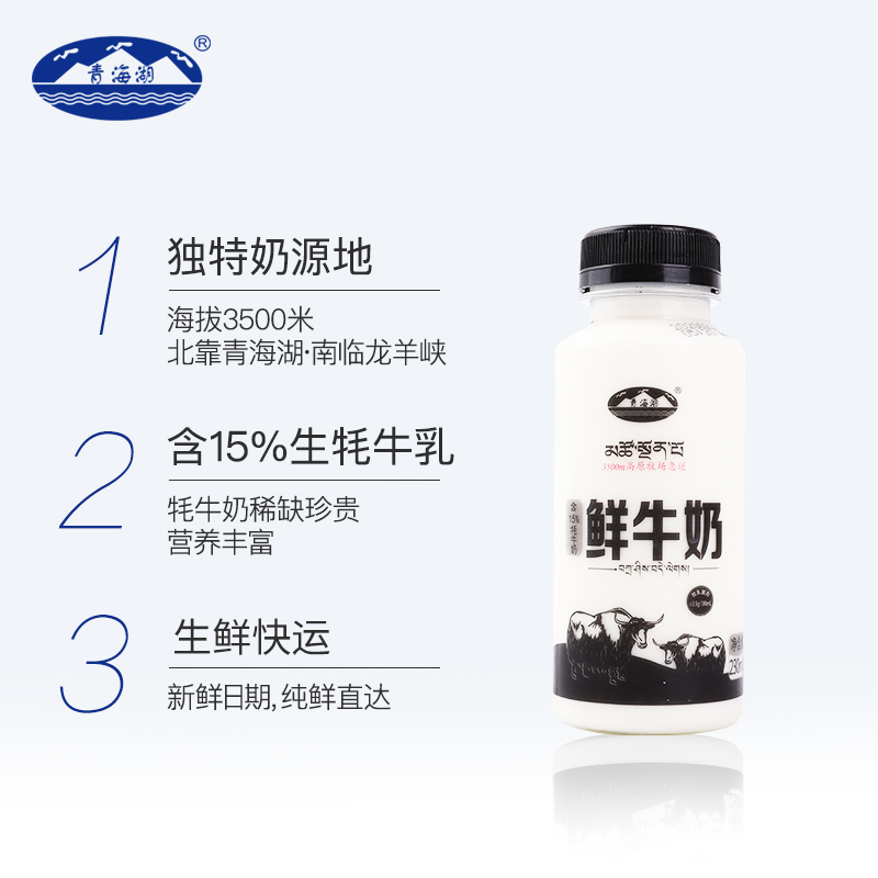青海湖鲜牛奶230ml*8瓶装营养低温鲜牛奶含15%牦牛奶巴氏杀菌鲜奶