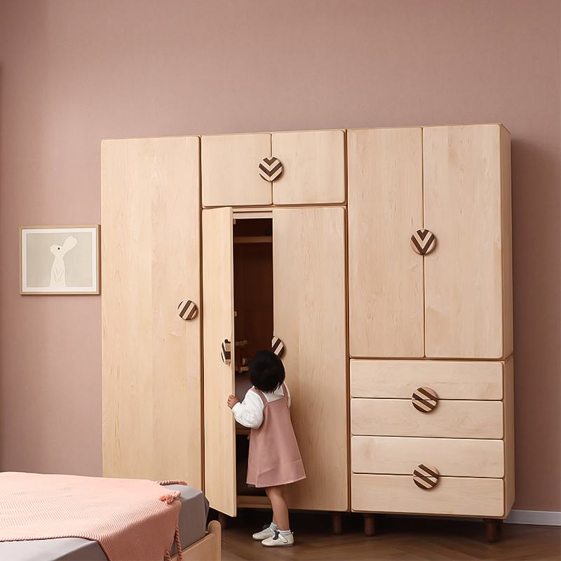 儿童衣柜实木两门卧室家用储物衣柜定制榉木男孩女孩房间收纳衣橱