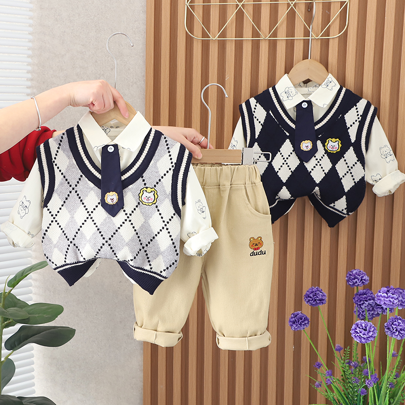 男童春装学院风毛衣马甲1周岁半8一5八10七7个月婴儿衣服分体套装