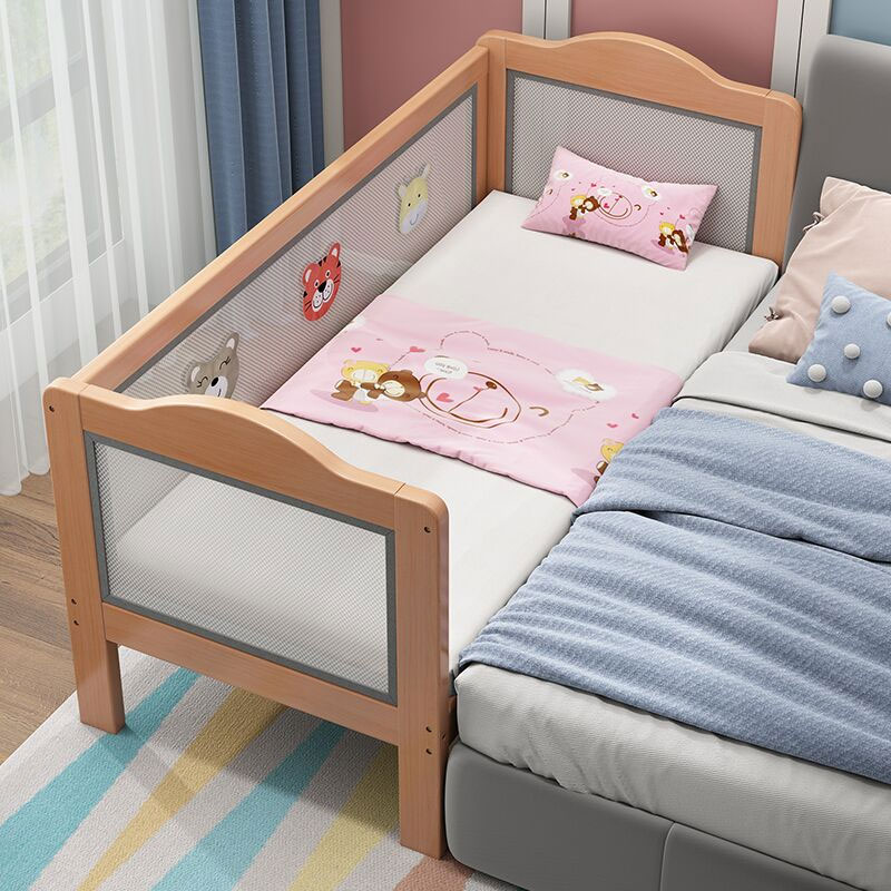 实木儿童网布床带护栏男孩女孩公主床加宽床婴儿榉木大床拼接小床
