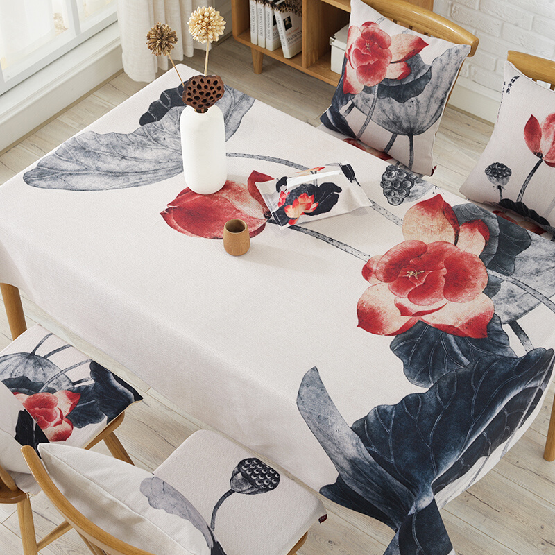 爱茹亿现代中式水墨画布艺棉麻餐桌布家用客厅长方形茶几桌布台布