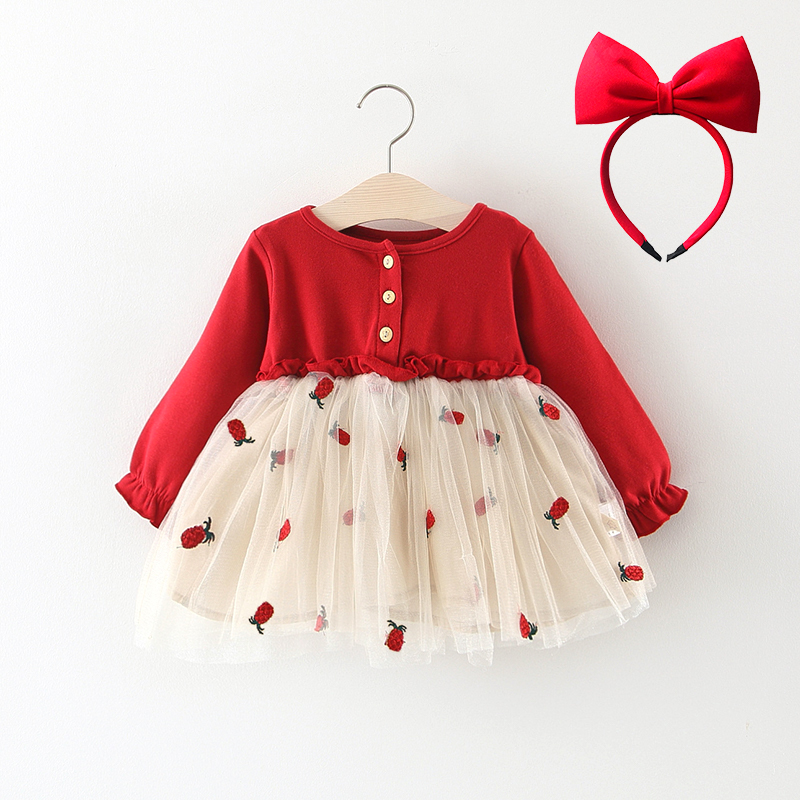 女童连衣裙婴儿一周岁礼服衣服女宝宝儿童春秋装红色公主裙子洋气