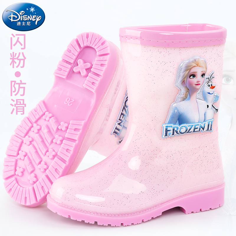 迪士尼儿童雨鞋女童雨靴学生上学专用防滑胶鞋小童水鞋雨衣女款