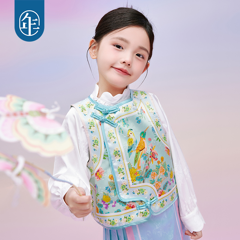 【百补】年衣童装女童春装马甲2024年女孩新中式国风儿童坎肩马夹