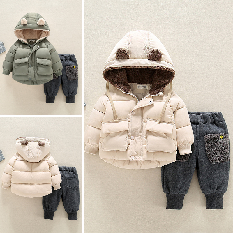 宝宝棉衣套装2022冬装新款婴儿棉袄男童加绒加厚保暖小童棉服外套