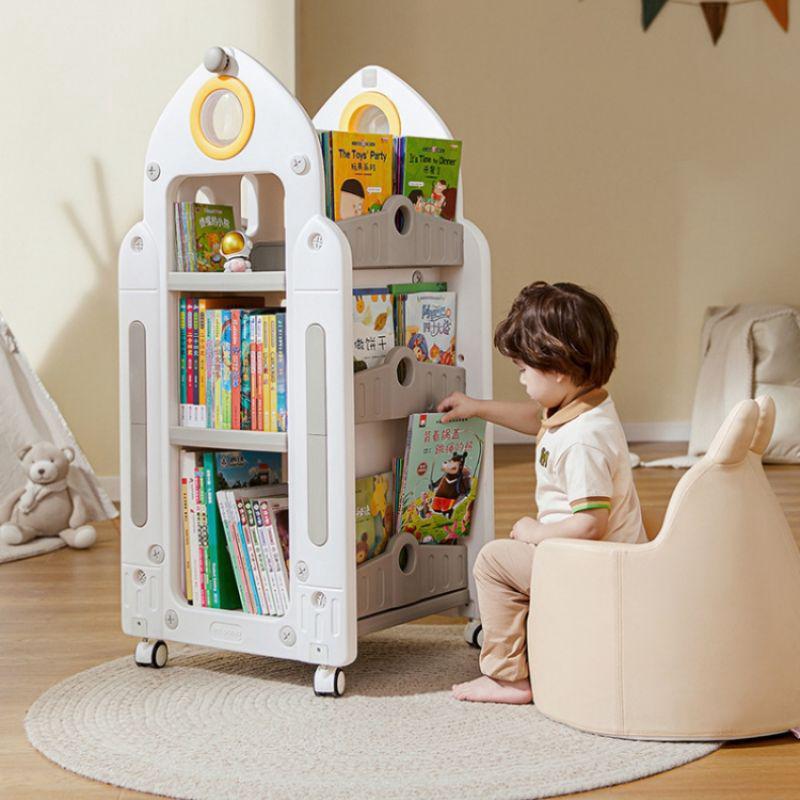 儿童书架收纳架旋转一体落地稳固书柜置物架玩具盒宝宝绘本架实用