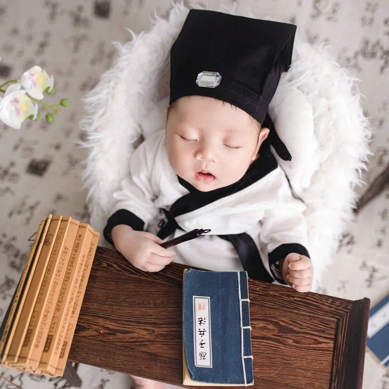新生儿拍照服装复古书生书童中国风宝宝照婴幼儿主题摄影服装道具