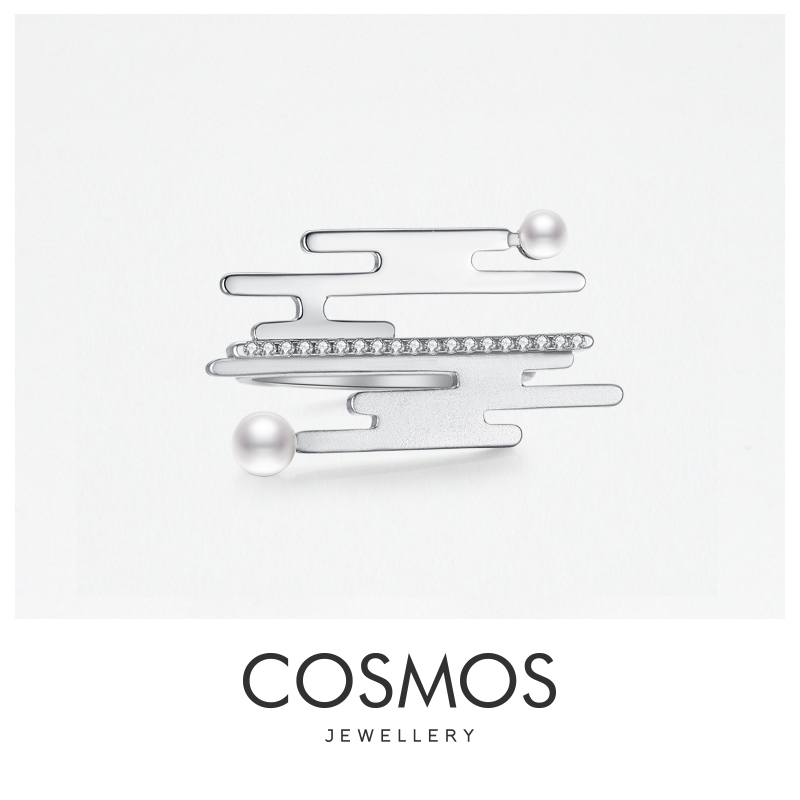 COSMOS 田朴珺同款 珍珠戒指 开口戒 可调节纯银2023女高级时尚素