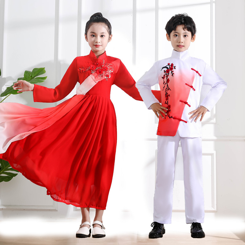 万疆儿童大合唱演出服男女童朗诵比赛中国风中小学生红歌主持礼服