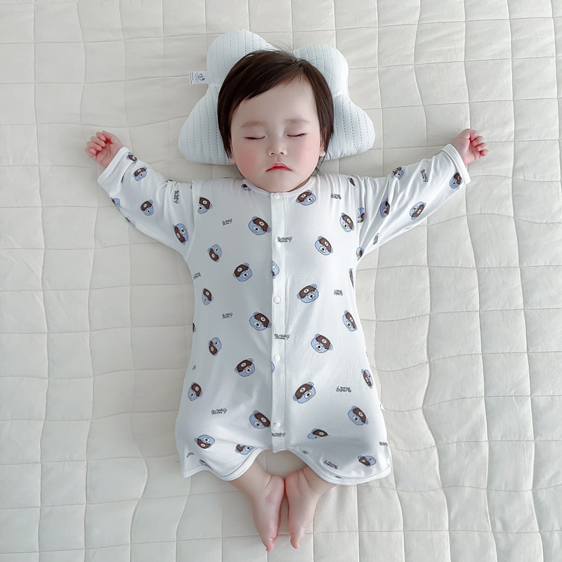现货速发婴儿薄款长袖无骨夏季四季通用连体睡衣宝宝空调服睡袋儿