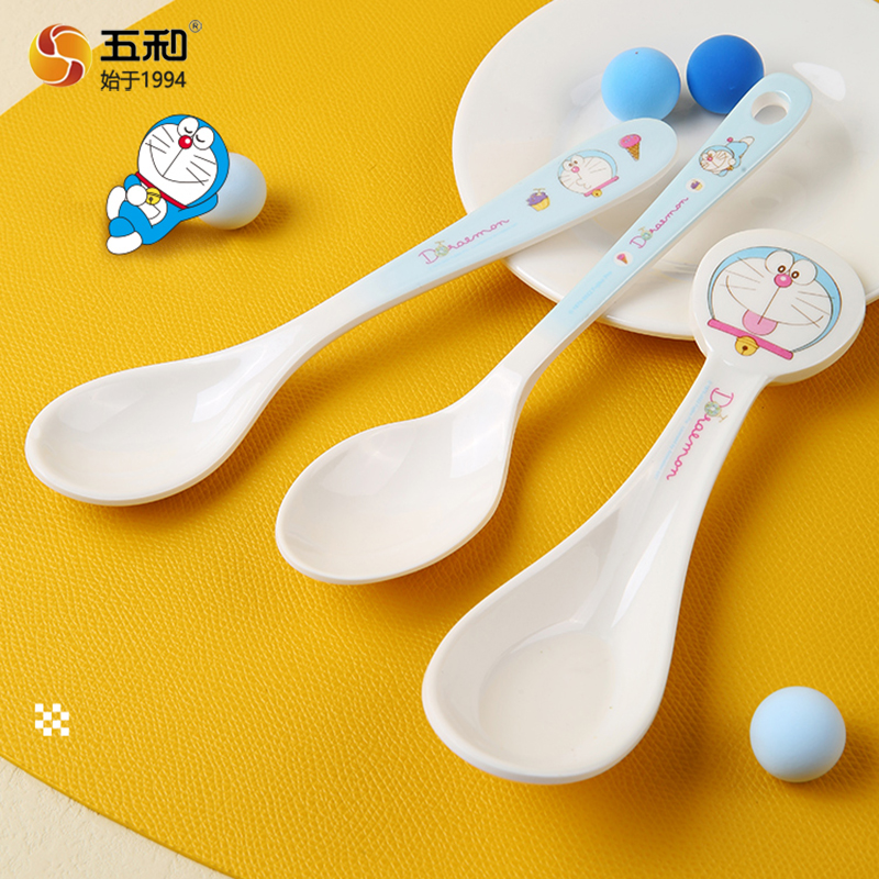 五和哆啦A梦儿童勺长柄食品级密胺宝宝专用辅食勺子汤勺吃饭勺