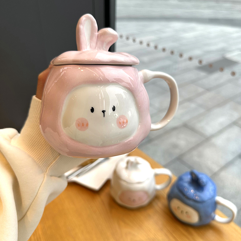 卡通奶fufu陶瓷马克杯子带盖兔兔家用办公室喝水早餐咖啡杯情侣杯