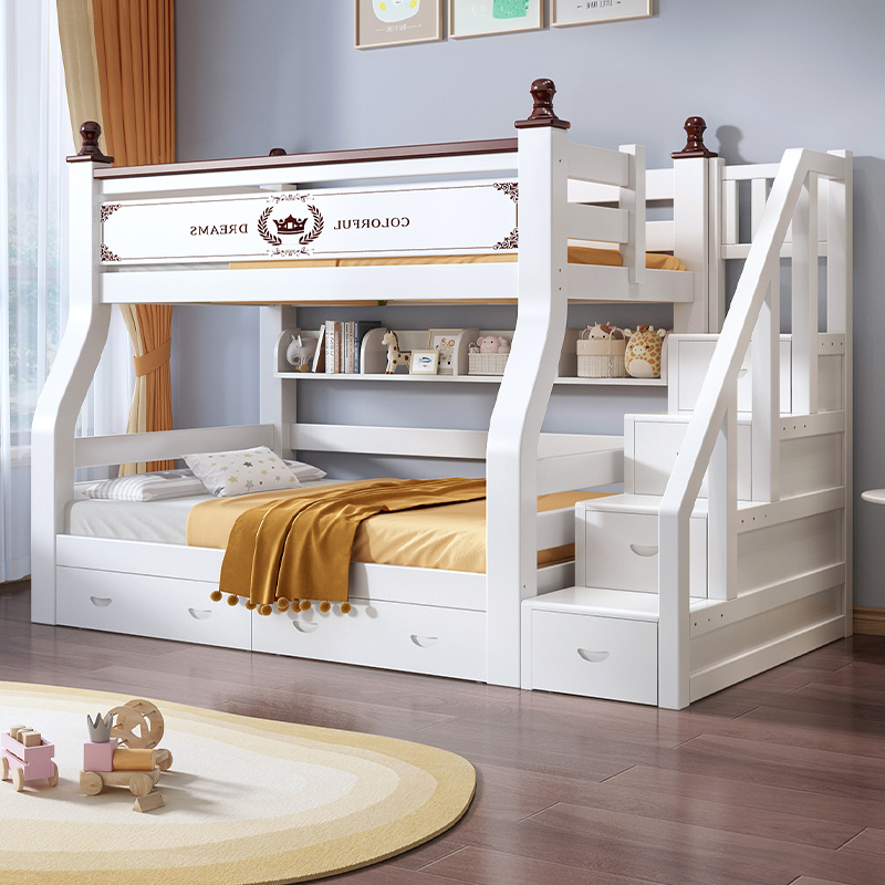 上下床双层床两层高低床双人床实木上下铺木床儿童床白色床子母床