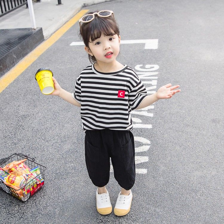 巴拉巴柆韩范女童套装新款儿童夏季袖套装运动短款洋气女宝宝小童