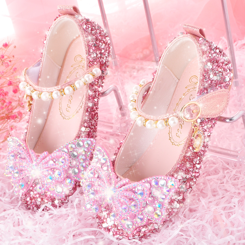 女童皮鞋春款爱莎公主的鞋小女孩软底水晶鞋女儿童珍珠礼服单鞋子