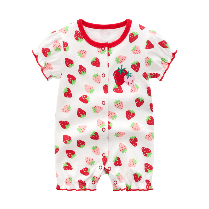 婴儿草莓造型连身衣纯棉夏季0-1岁女宝宝薄款短袖哈衣服可爱爬服