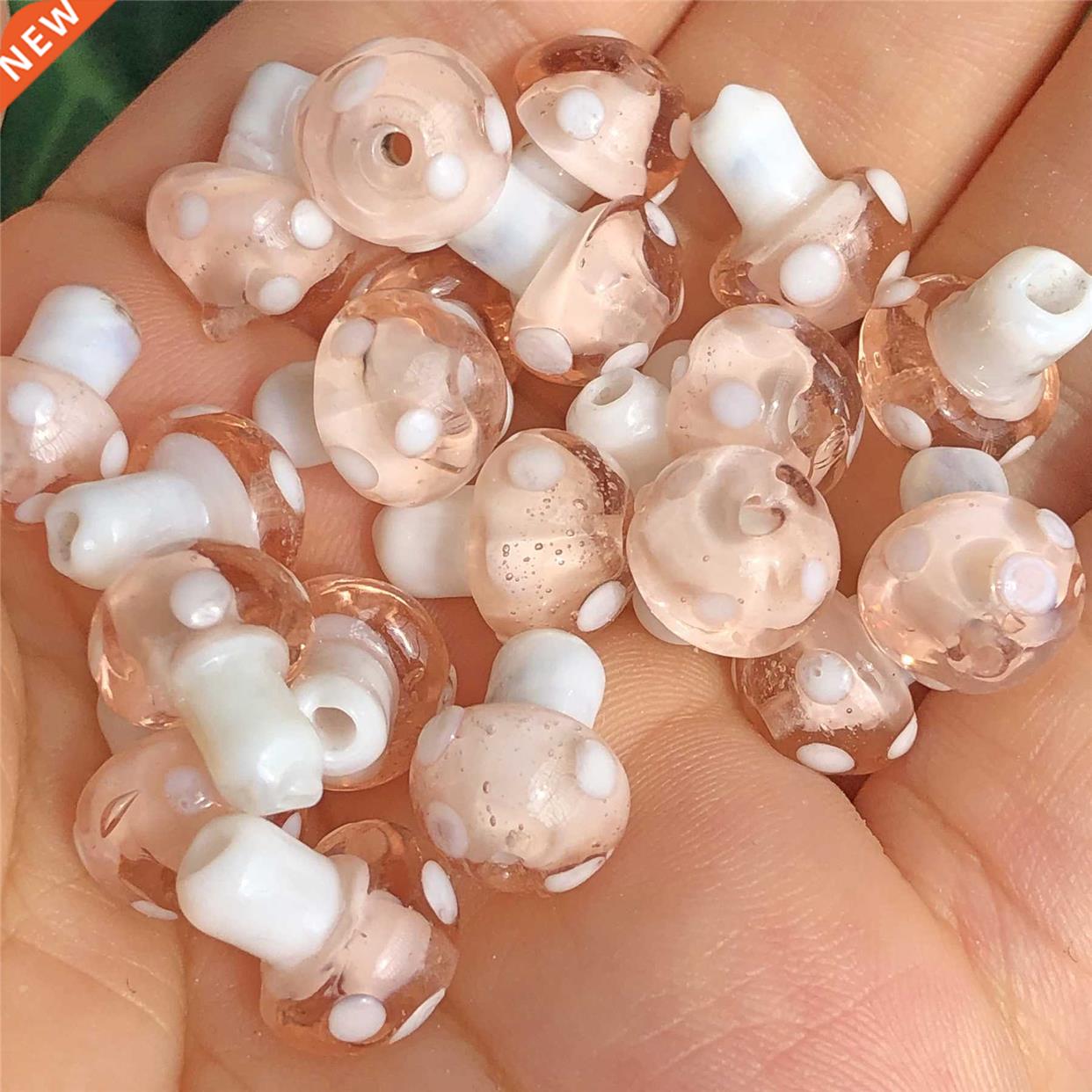 Transparent Pink Mushroom Lampwork Glass Loose Beads for DIY