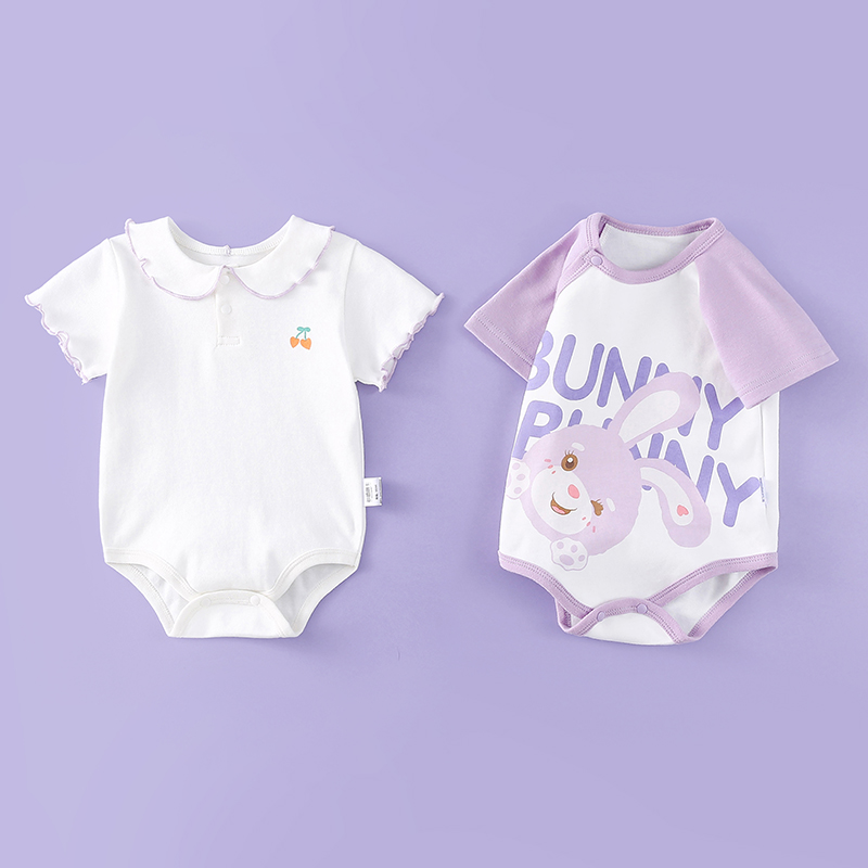 2件装 婴儿夏季包屁衣满月宝宝衣服三角哈衣短袖连体衣薄款爬服潮